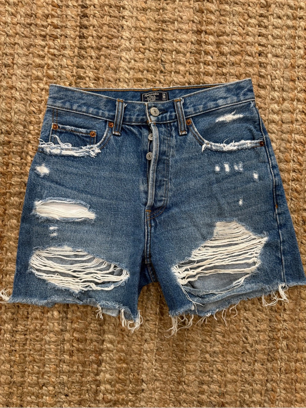 Vintage-Inspired Distressed Blue Denim Women's Shorts by Abercrombie